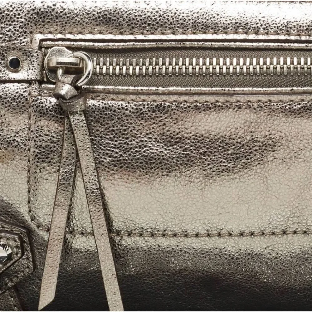 Michael Kors Metallic Grey Leather Fallon Wristlet Clutch, NWOT